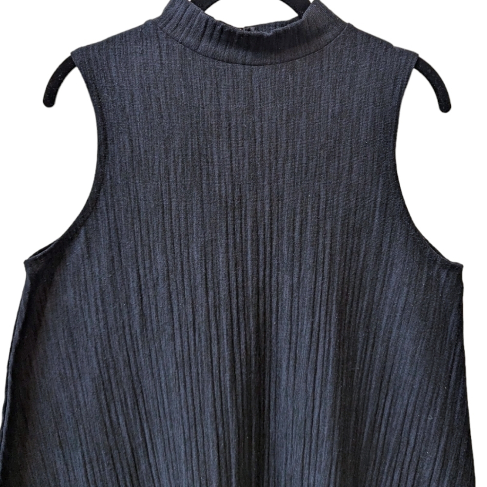 Kersh Black Sleeveless Ribbed Crinkle Tunic Top (M) - Picture 6 of 7